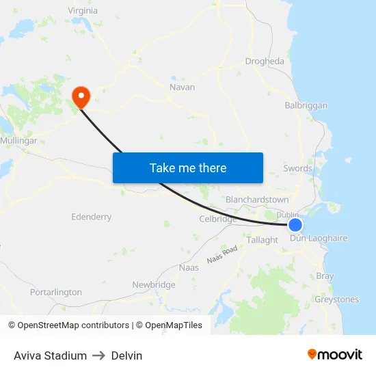 Aviva Stadium to Delvin map