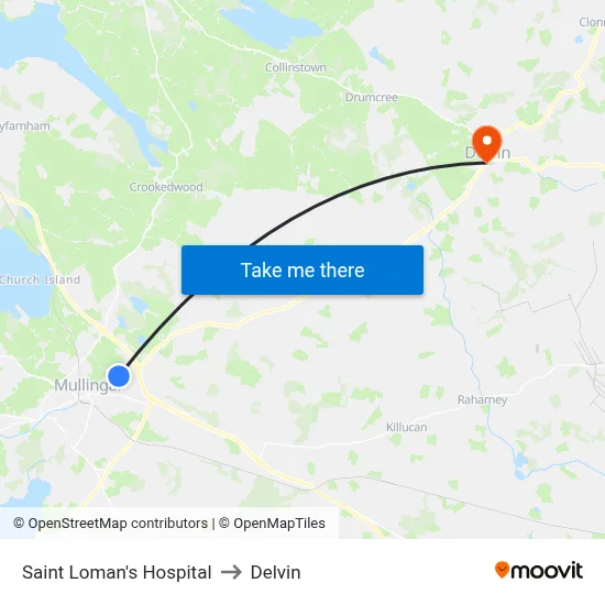 Saint Loman's Hospital to Delvin map