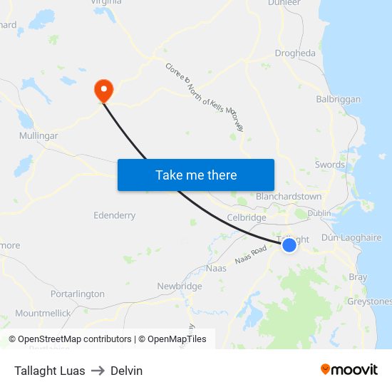 Tallaght Luas to Delvin map