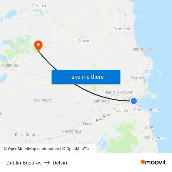 Dublin Busáras to Delvin map