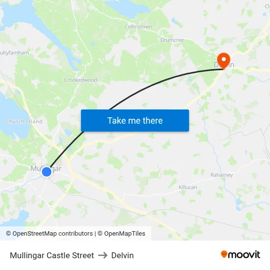Mullingar Castle Street to Delvin map