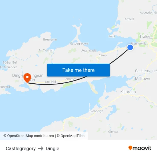 Castlegregory to Dingle map