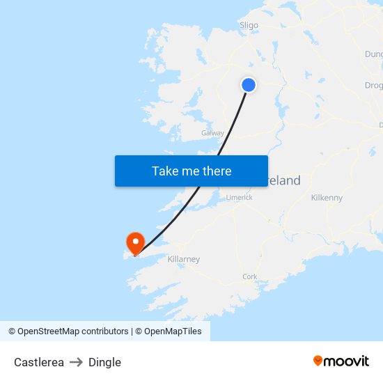 Castlerea to Dingle map