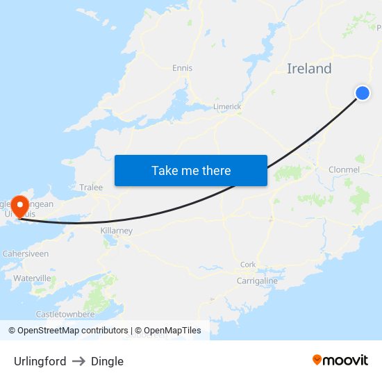 Urlingford to Dingle map