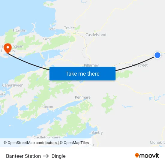 Banteer Station to Dingle map