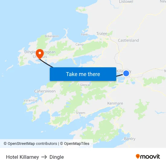 Hotel Killarney to Dingle map