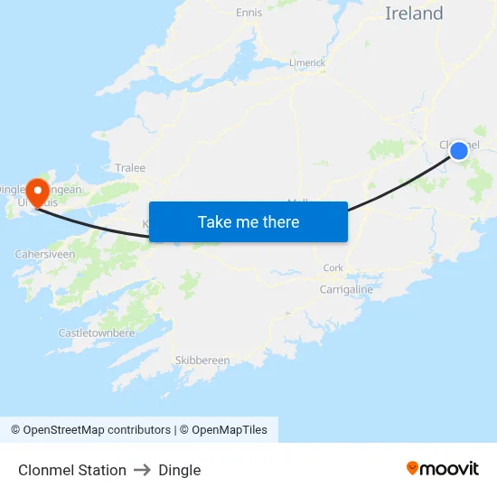Clonmel Station to Dingle map