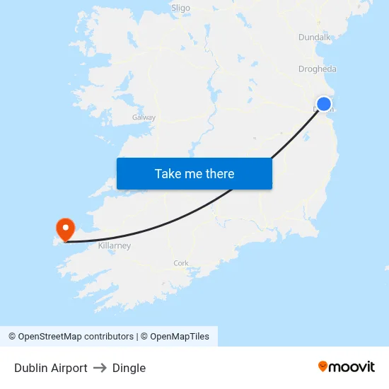 Dublin Airport to Dingle map