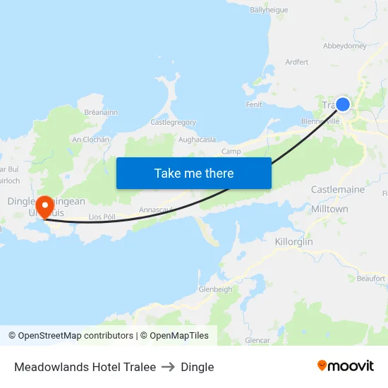 Meadowlands Hotel Tralee to Dingle map