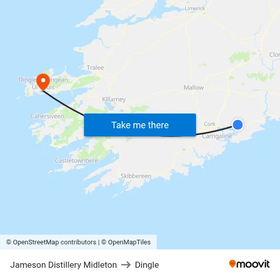 Jameson Distillery Midleton to Dingle map