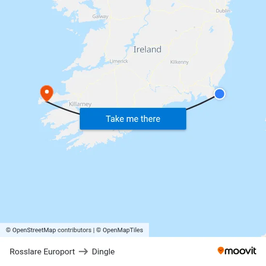 Rosslare Europort to Dingle map