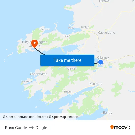 Ross Castle to Dingle map