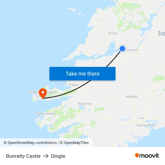 Bunratty Castle to Dingle map