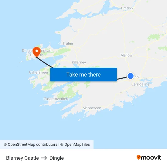 Blarney Castle to Dingle map