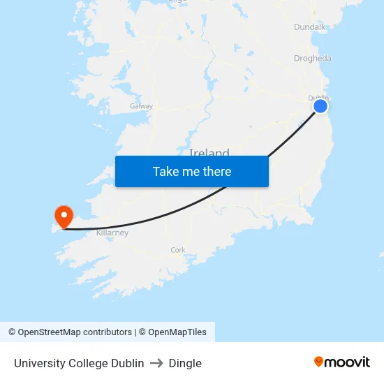 University College Dublin to Dingle map