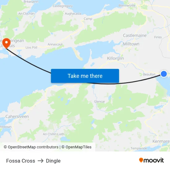 Fossa Cross to Dingle map