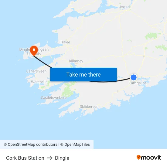 Cork Bus Station to Dingle map