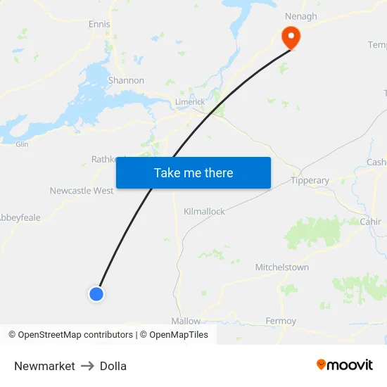 Newmarket to Dolla map