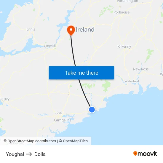 Youghal to Dolla map