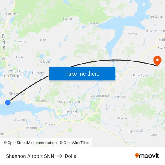 Shannon Airport SNN to Dolla map
