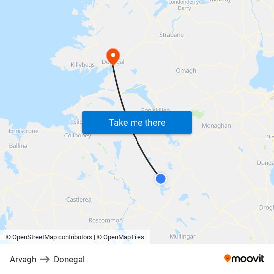 Arvagh to Donegal map