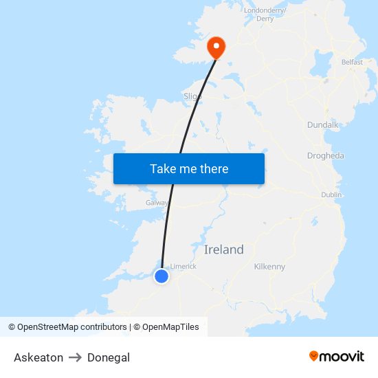 Askeaton to Donegal map