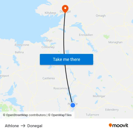 Athlone to Donegal map