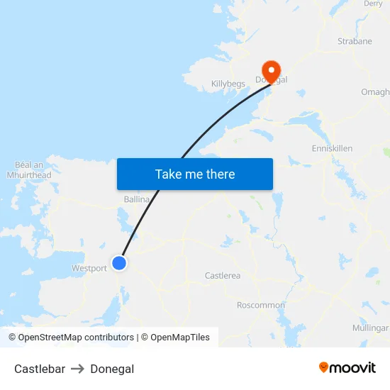 Castlebar to Donegal map