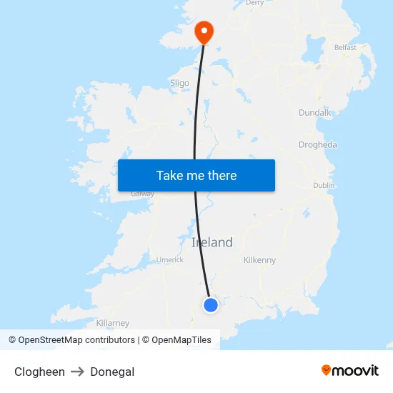 Clogheen to Donegal map