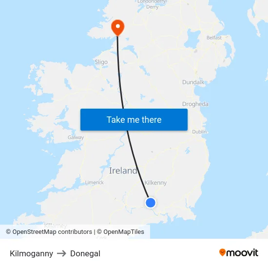 Kilmoganny to Donegal map
