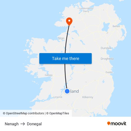 Nenagh to Donegal map