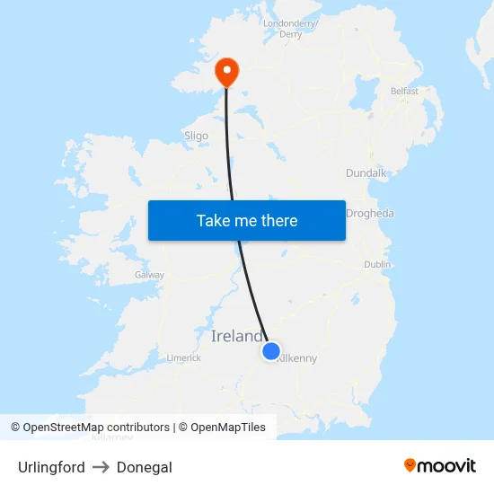 Urlingford to Donegal map