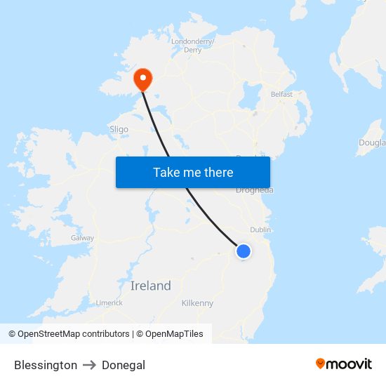 Blessington to Donegal map