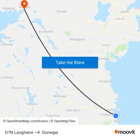 D?N Laoghaire to Donegal map
