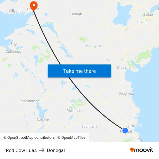 Red Cow Luas to Donegal map