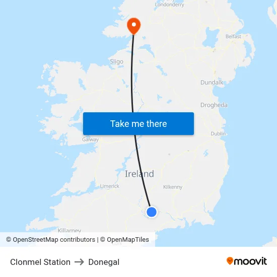 Clonmel Station to Donegal map