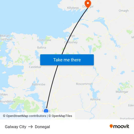 Galway City to Donegal map