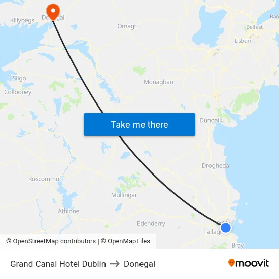 Grand Canal Hotel Dublin to Donegal map