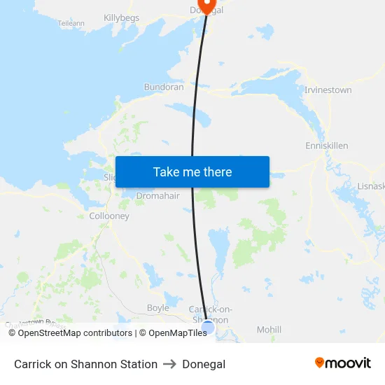 Carrick on Shannon Station to Donegal map
