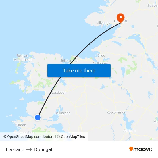 Leenane to Donegal map