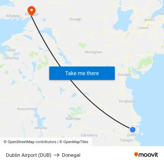 Dublin Airport (DUB) to Donegal map