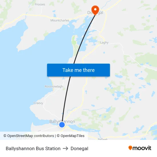 Ballyshannon Bus Station to Donegal map