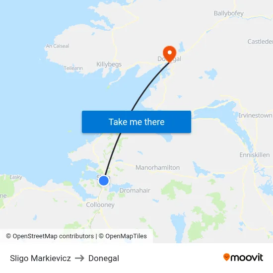 Sligo Markievicz to Donegal map