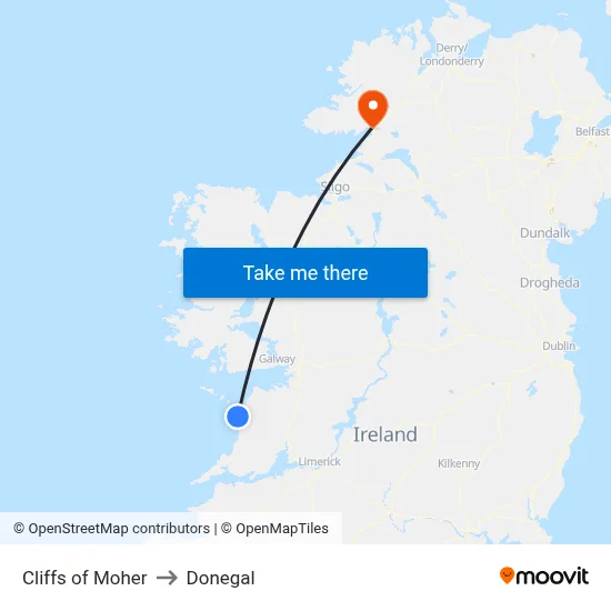 Cliffs of Moher to Donegal map