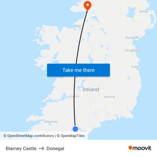 Blarney Castle to Donegal map