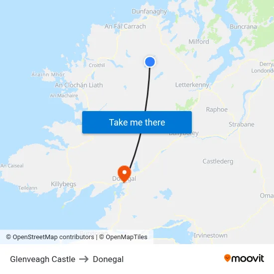 Glenveagh Castle to Donegal map