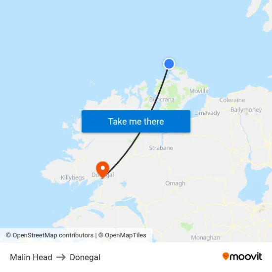 Malin Head to Donegal map