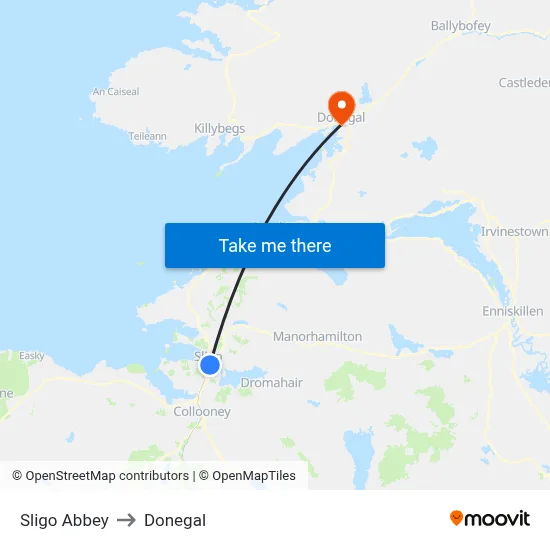 Sligo Abbey to Donegal map