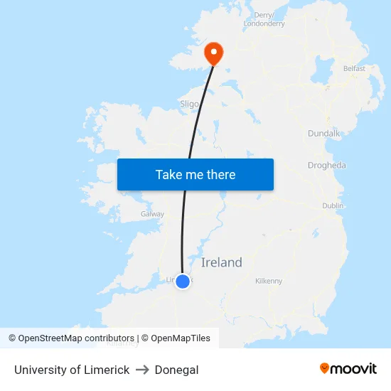 University of Limerick to Donegal map