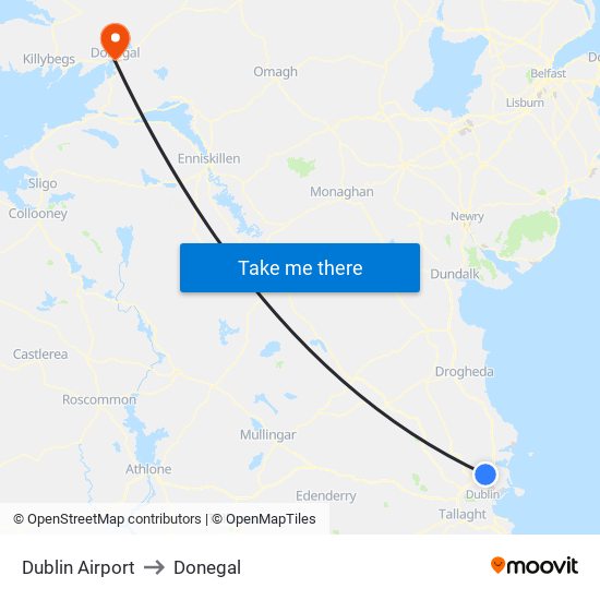 Dublin Airport to Donegal map